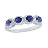 Thumbnail Image 0 of Sideways Oval Blue Sapphire and 0.22 CT. T.W. Diamond Frame Four Stone Ring in 14K White Gold
