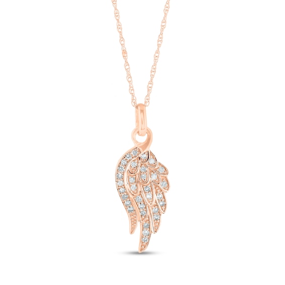 0.17 CT. T.W. Diamond Angel Wing Pendant in 14K Rose Gold