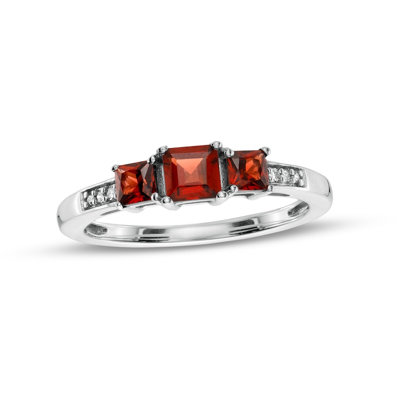 Princess-Cut Garnet and Diamond Accent Three Stone Ring in 10K White Gold