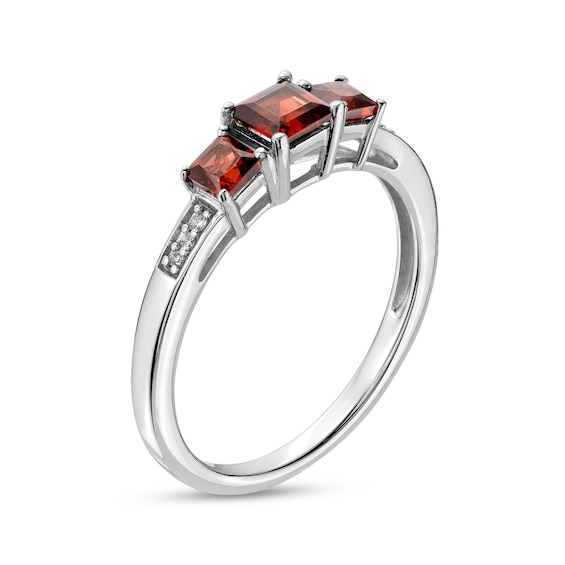 Princess-Cut Garnet and Diamond Accent Three Stone Ring in 10K White Gold