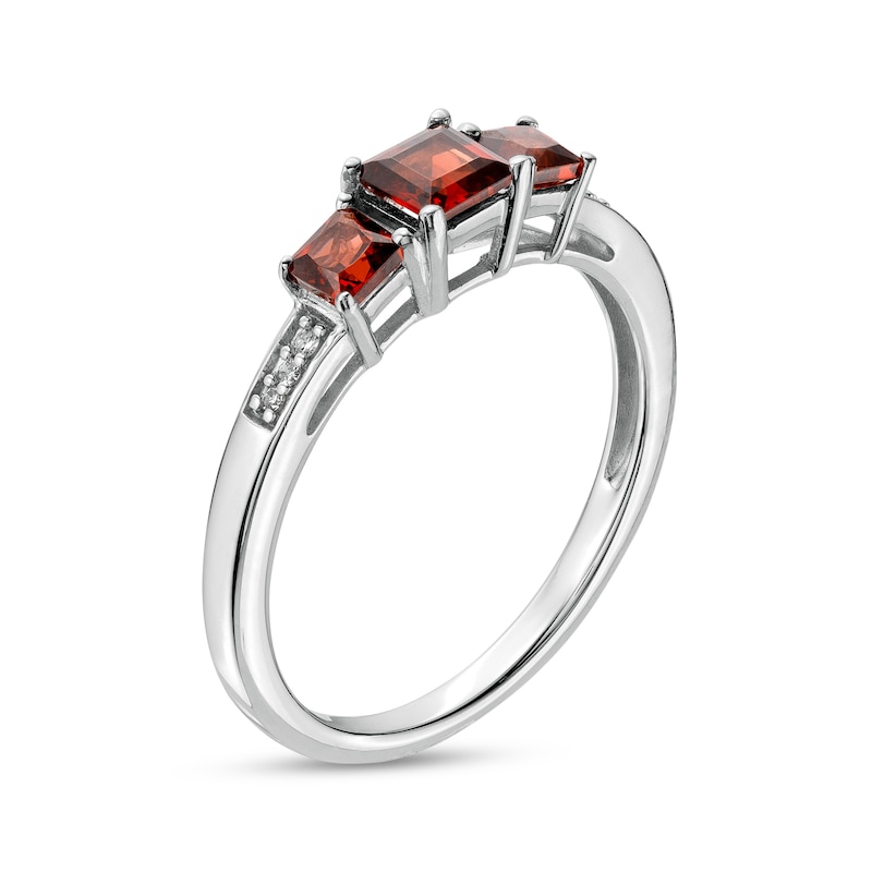 Princess-Cut Garnet and Diamond Accent Three Stone Ring in 10K White Gold|Peoples Jewellers