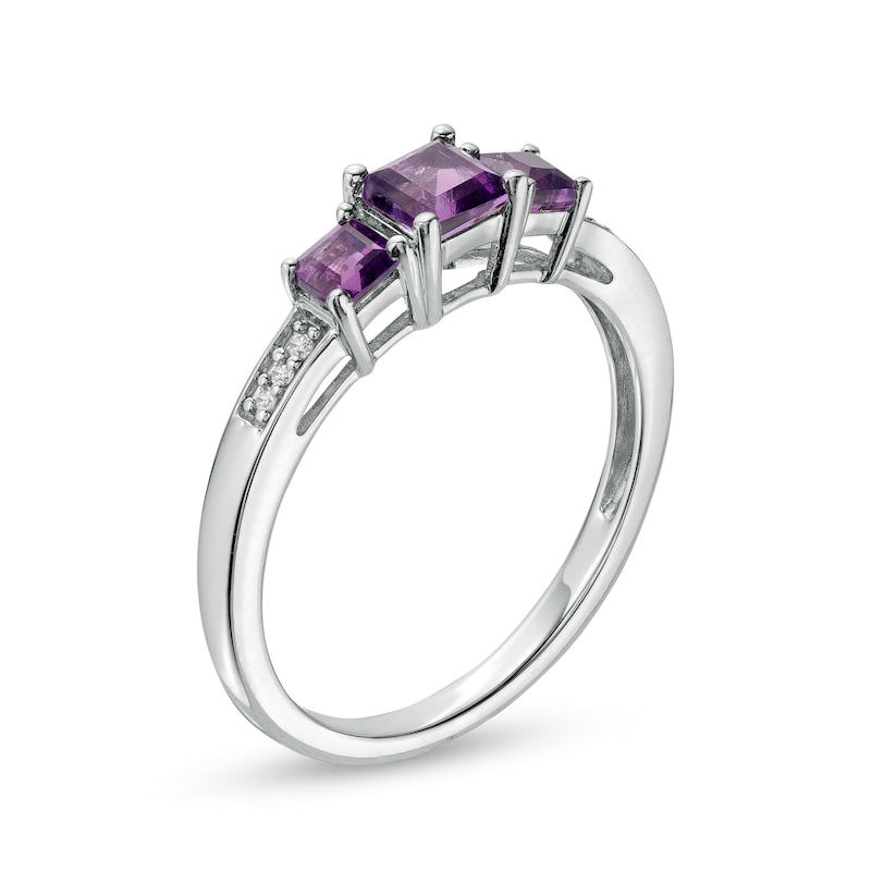 Princess-Cut Amethyst and Diamond Accent Three Stone Ring in 10K White Gold