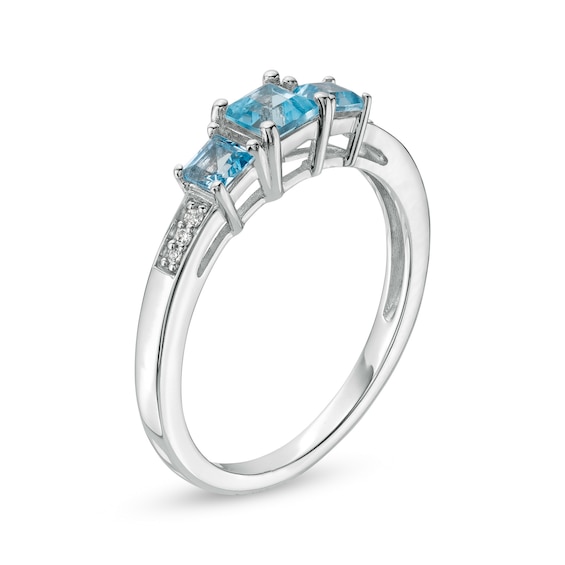 Princess-Cut Swiss Blue Topaz and Diamond Accent Three Stone Ring in 10K White Gold