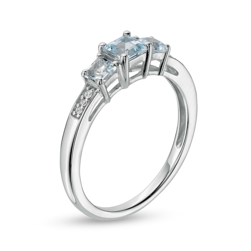 Princess-Cut Aquamarine and Diamond Accent Three Stone Ring in 10K White Gold