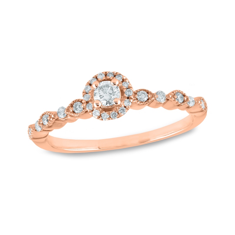 0.25 CT. T.W. Diamond Frame Scallop Shank Ring in 14K Rose Gold|Peoples Jewellers