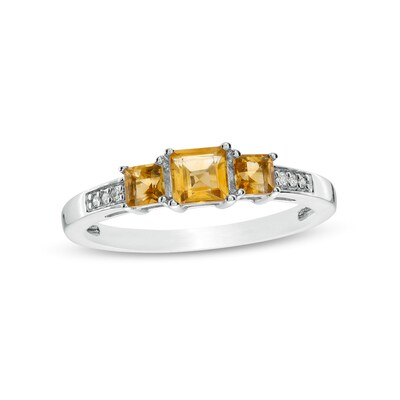 Princess-Cut Citrine and Diamond Accent Three Stone Ring in 10K White Gold