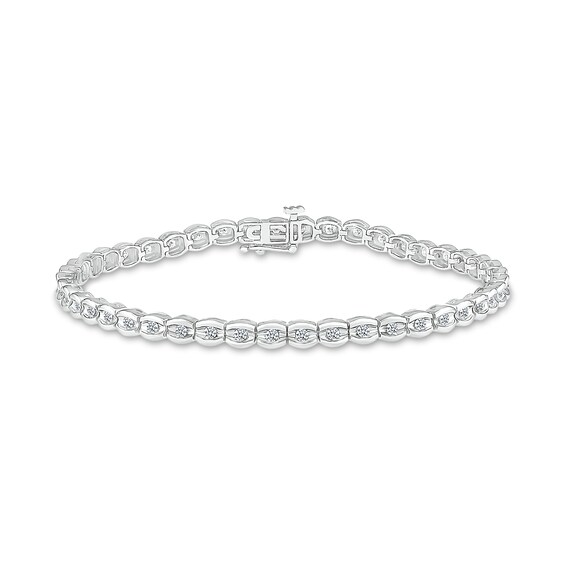 1.00 CT. T.W. Diamond Scallop Edge Line Bracelet in 10K White Gold