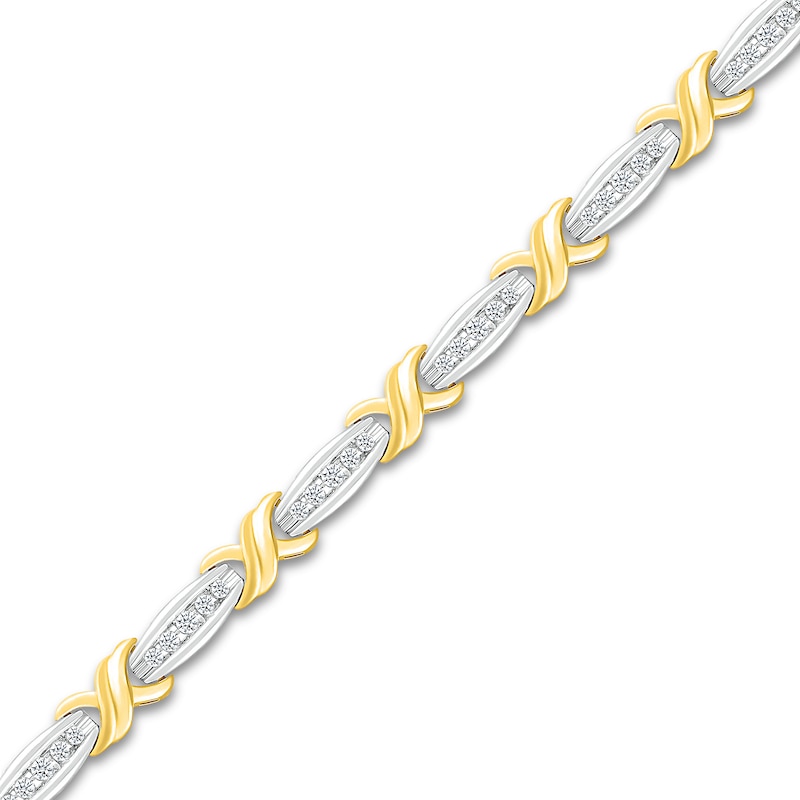 1.00 CT. T.W. Diamond Alternating "X" Line Bracelet in 10K Two-Tone Gold|Peoples Jewellers