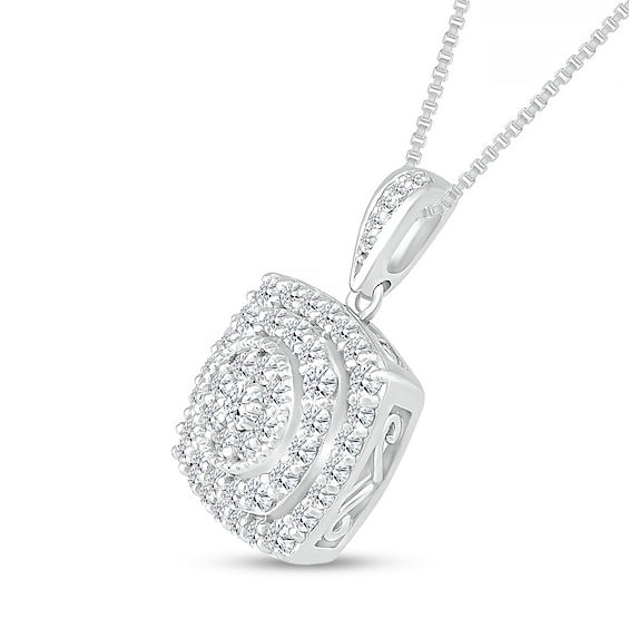 1.00 CT. T.W. Composite Cushion-Shaped Diamond Double Frame Pendant in 10K White Gold