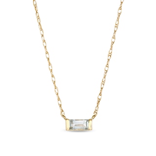 Baguette Aquamarine Solitaire Necklace in 10K Gold