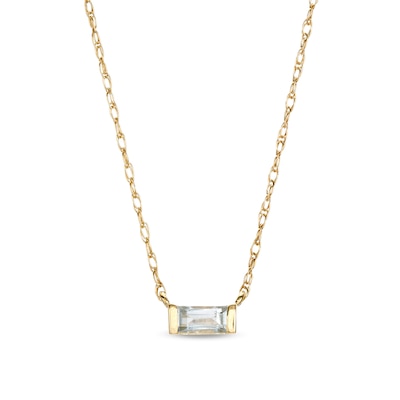 Baguette Aquamarine Solitaire Necklace in 10K Gold