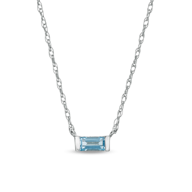 Baguette Swiss Blue Topaz Solitaire Necklace in 10K White Gold|Peoples Jewellers