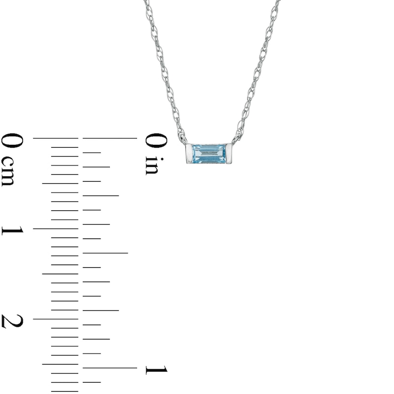 Baguette Swiss Blue Topaz Solitaire Necklace in 10K White Gold|Peoples Jewellers