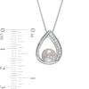 Thumbnail Image 3 of Button Freshwater Cultured Pearl and White Lab-Created Sapphire Teardrop Pendant and Earrings Set in Sterling Silver
