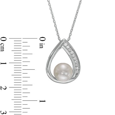 Button Freshwater Cultured Pearl and White Lab-Created Sapphire Teardrop Pendant and Earrings Set in Sterling Silver