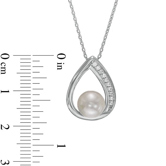 Button Freshwater Cultured Pearl and White Lab-Created Sapphire Teardrop Pendant and Earrings Set in Sterling Silver