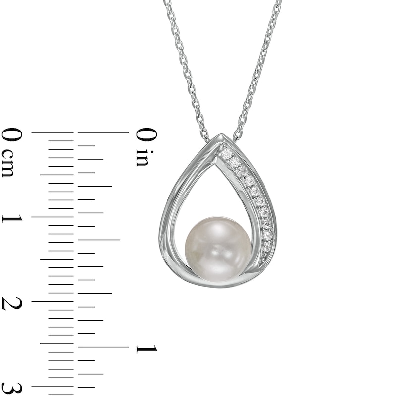 Button Freshwater Cultured Pearl and White Lab-Created Sapphire Teardrop Pendant and Earrings Set in Sterling Silver|Peoples Jewellers