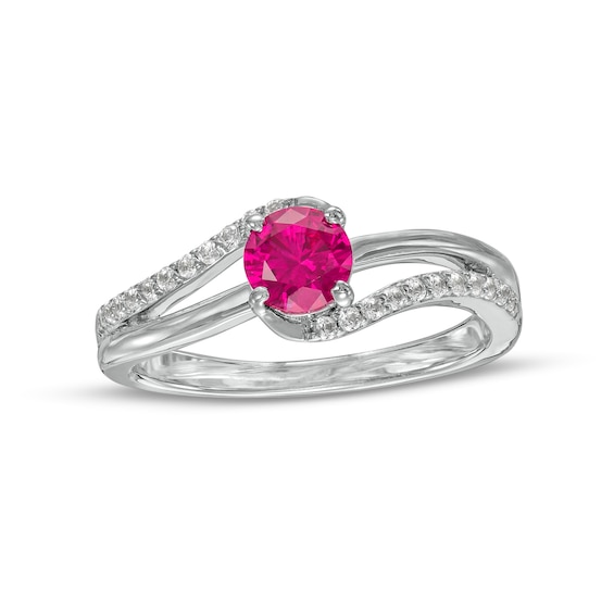 5.0mm Lab-Created Ruby and White Sapphire Bypass Split Shank Ring in Sterling Silver