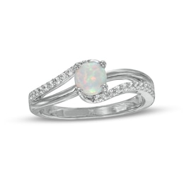 5.0mm Lab-Created Opal and White Sapphire Bypass Split Shank Ring in Sterling Silver