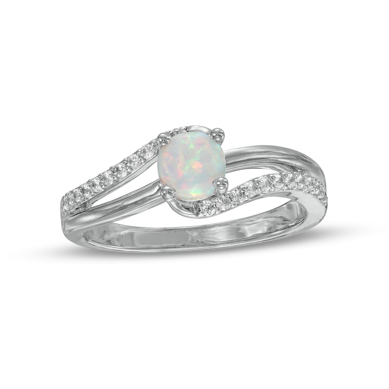 5.0mm Lab-Created Opal and White Sapphire Bypass Split Shank Ring in Sterling Silver|Peoples Jewellers