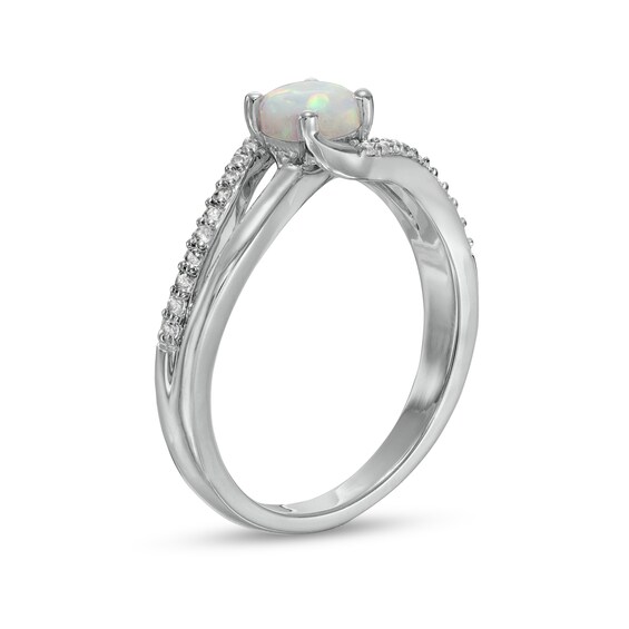 5.0mm Lab-Created Opal and White Sapphire Bypass Split Shank Ring in Sterling Silver