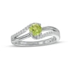 Thumbnail Image 0 of 5.0mm Peridot and White Lab-Created Sapphire Bypass Split Shank Ring in Sterling Silver