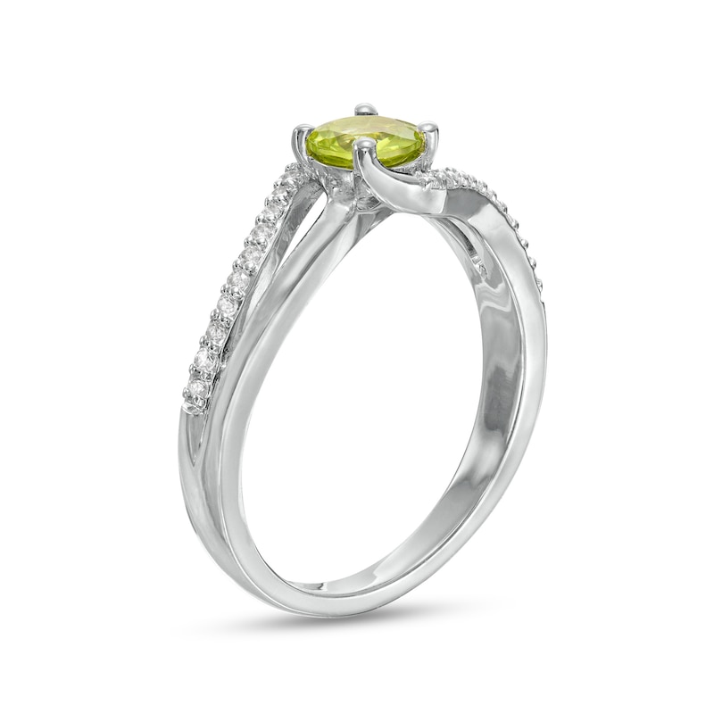 5.0mm Peridot and White Lab-Created Sapphire Bypass Split Shank Ring in Sterling Silver|Peoples Jewellers