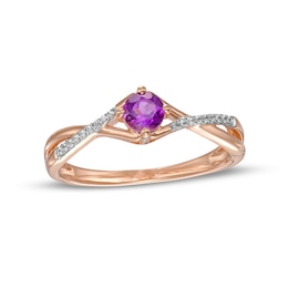 4.0mm Amethyst and 0.04 CT. T.W. Diamond Criss-Cross Split Shank Ring in 10K Rose Gold