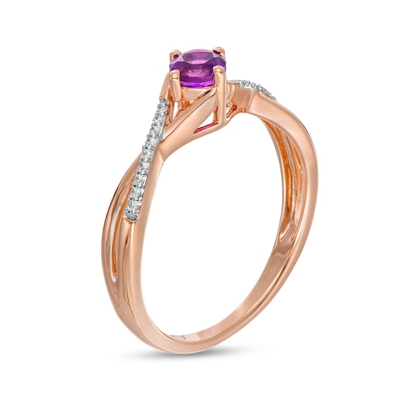 4.0mm Amethyst and 0.04 CT. T.W. Diamond Criss-Cross Split Shank Ring in 10K Rose Gold