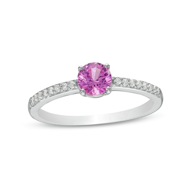 5.0mm Lab-Created Pink and White Sapphire Ring in Sterling Silver