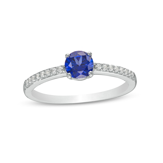 5.0mm Lab-Created Blue and White Sapphire Ring in Sterling Silver