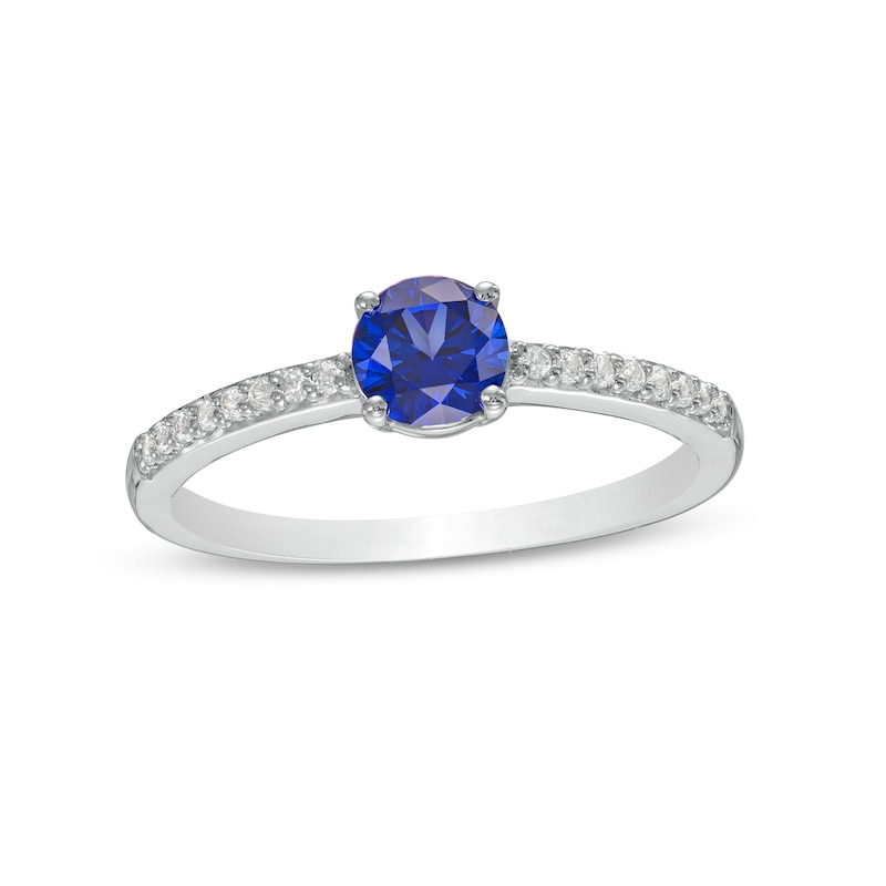 5.0mm Lab-Created Blue and White Sapphire Ring in Sterling Silver|Peoples Jewellers
