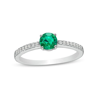 5.0mm Lab-Created Emerald and White Sapphire Ring in Sterling Silver