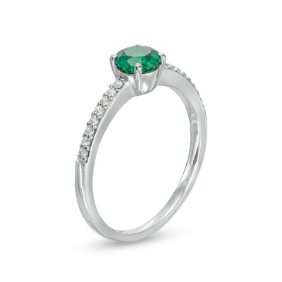 5.0mm Lab-Created Emerald and White Sapphire Ring in Sterling Silver