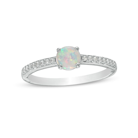 5.0mm Lab-Created Opal and White Sapphire Ring in Sterling Silver