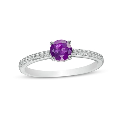 5.0mm Amethyst and White Lab-Created Sapphire Ring in Sterling Silver