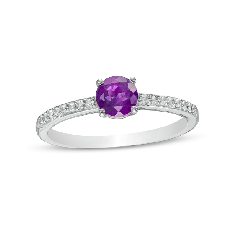 5.0mm Amethyst and White Lab-Created Sapphire Ring in Sterling Silver