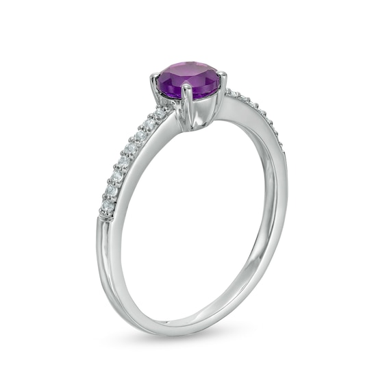 5.0mm Amethyst and White Lab-Created Sapphire Ring in Sterling Silver