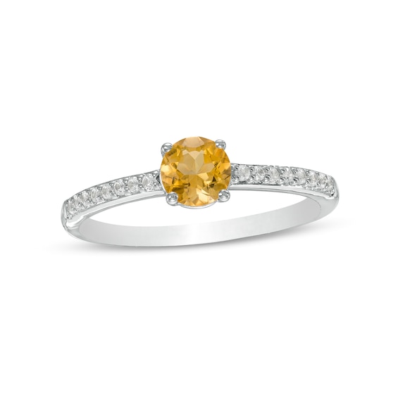 5.0mm Citrine and White Lab-Created Sapphire Ring in Sterling Silver