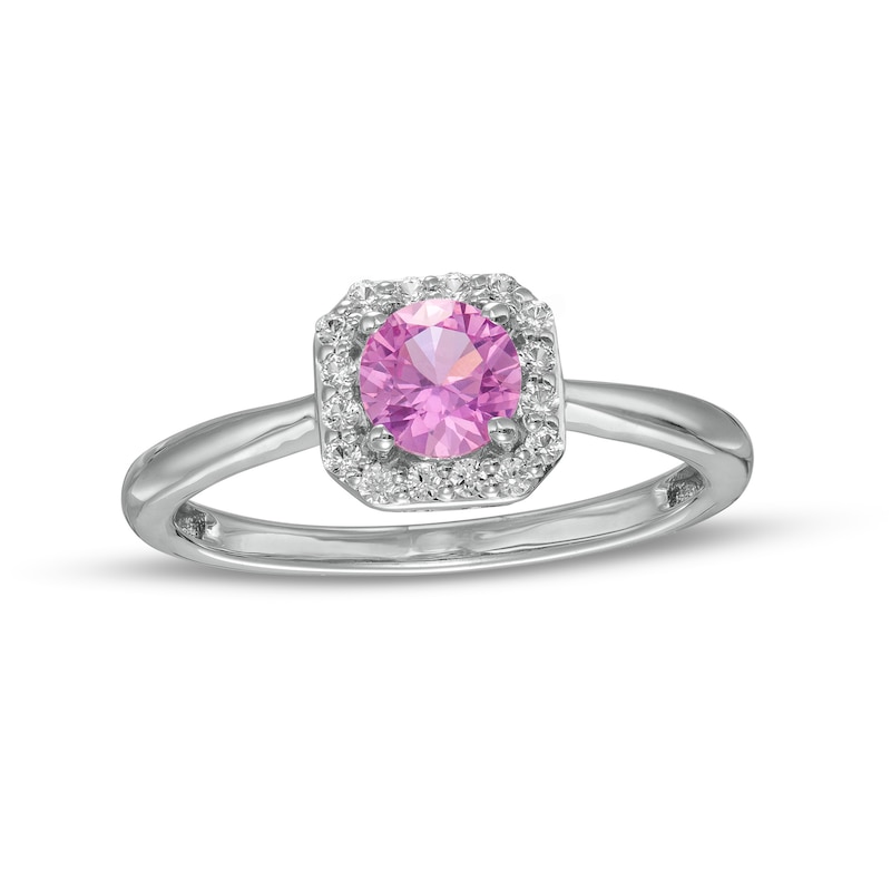5.0mm Pink and White Lab-Created Sapphire Octagon Frame Ring in Sterling Silver|Peoples Jewellers