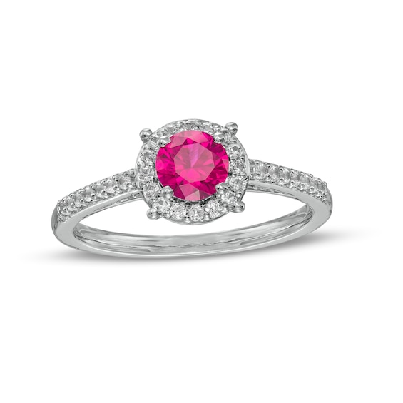 5.0mm Lab-Created Ruby and White Sapphire Frame Ring in Sterling Silver