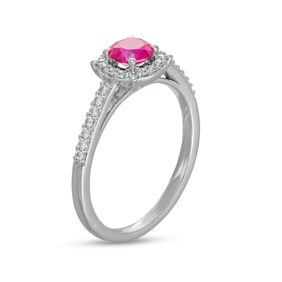 5.0mm Lab-Created Ruby and White Sapphire Frame Ring in Sterling Silver