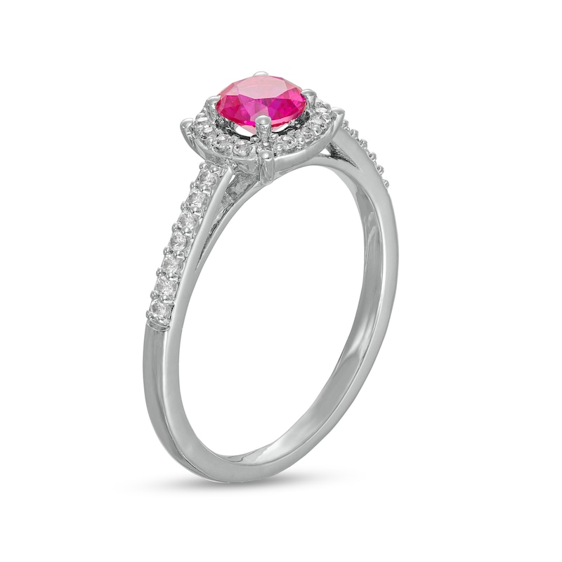 5.0mm Lab-Created Ruby and White Sapphire Frame Ring in Sterling Silver|Peoples Jewellers