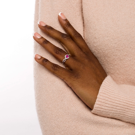 5.0mm Lab-Created Ruby and White Sapphire Bypass Frame Split Shank Ring in Sterling Silver