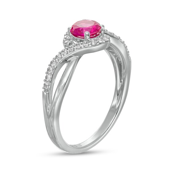 5.0mm Lab-Created Ruby and White Sapphire Bypass Frame Split Shank Ring in Sterling Silver