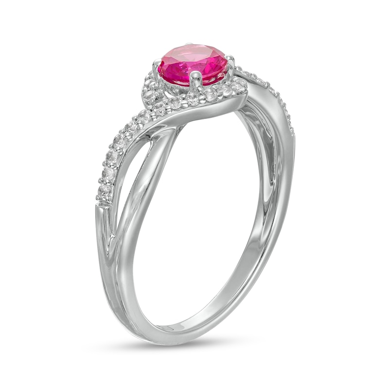 5.0mm Lab-Created Ruby and White Sapphire Bypass Frame Split Shank Ring in Sterling Silver|Peoples Jewellers