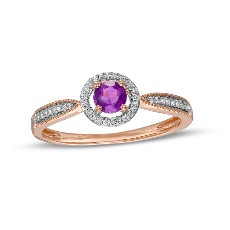 4.0mm Amethyst and 0.04 CT. T.W. Diamond Frame Vintage-Style Ring in 10K Rose Gold