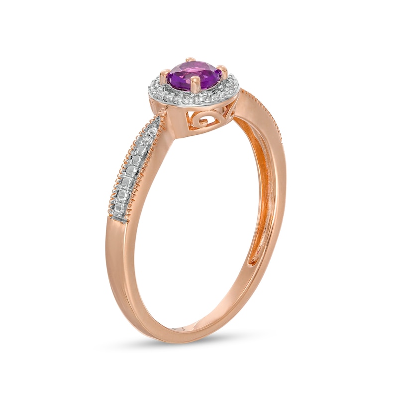 4.0mm Amethyst and 0.04 CT. T.W. Diamond Frame Vintage-Style Ring in 10K Rose Gold