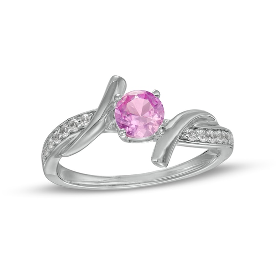 5.0mm Pink and White Lab-Created Sapphire Bypass Collar Ring in Sterling Silver