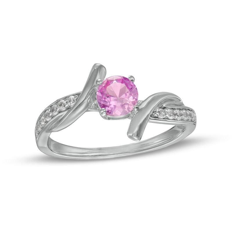 5.0mm Pink and White Lab-Created Sapphire Bypass Collar Ring in Sterling Silver|Peoples Jewellers
